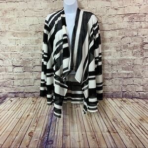 Avenue VIP Knits Black White Open Long Sleeve Cardigan